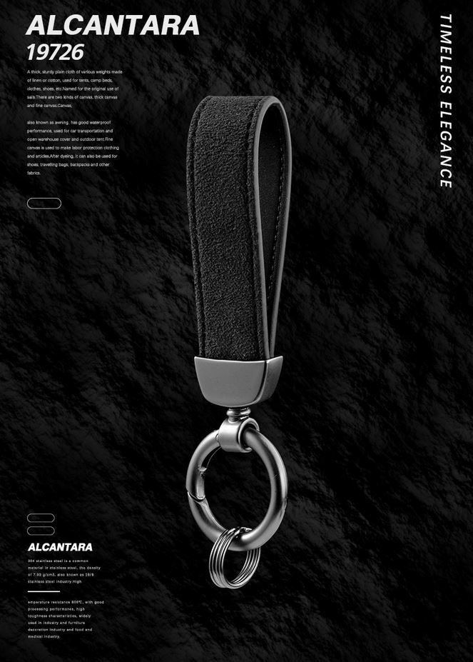 Black and red suede car keychain/key ring/horseshoe buckle accessory for Audi Q8.
