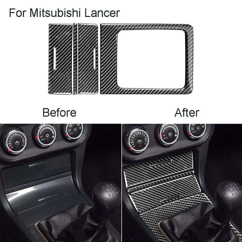 Black Carbon Fiber Storage Box Gear Shift Panel Cover Trim For Lance n