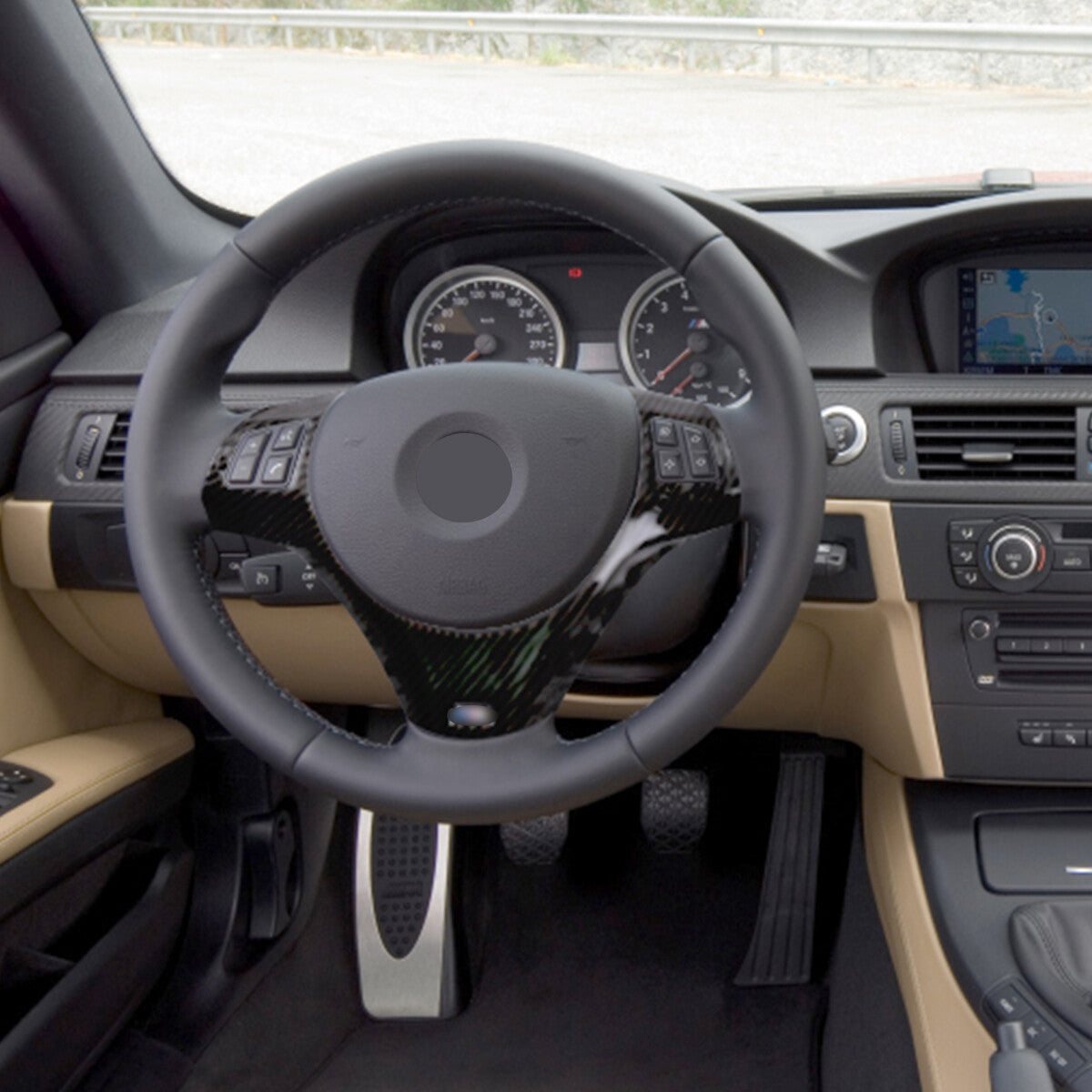 Carbon fiber style steering wheel cover for E90, E92, E93, 335i, 325i, and 330i. n