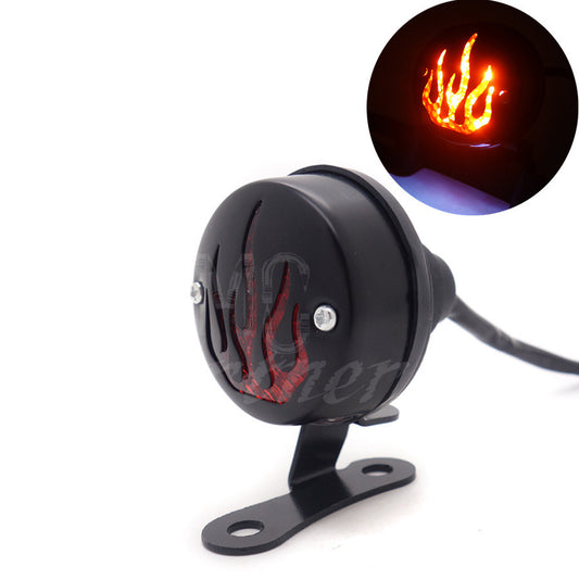 Black LED Vintage Flame Tail Brake Rear Light For Cafe Bobber Cruiser Chopper Q
