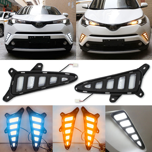 for Toyota CHR 17-18 DRL LED Daytime Running Fog Light Lamp Amber Turn Signal Q