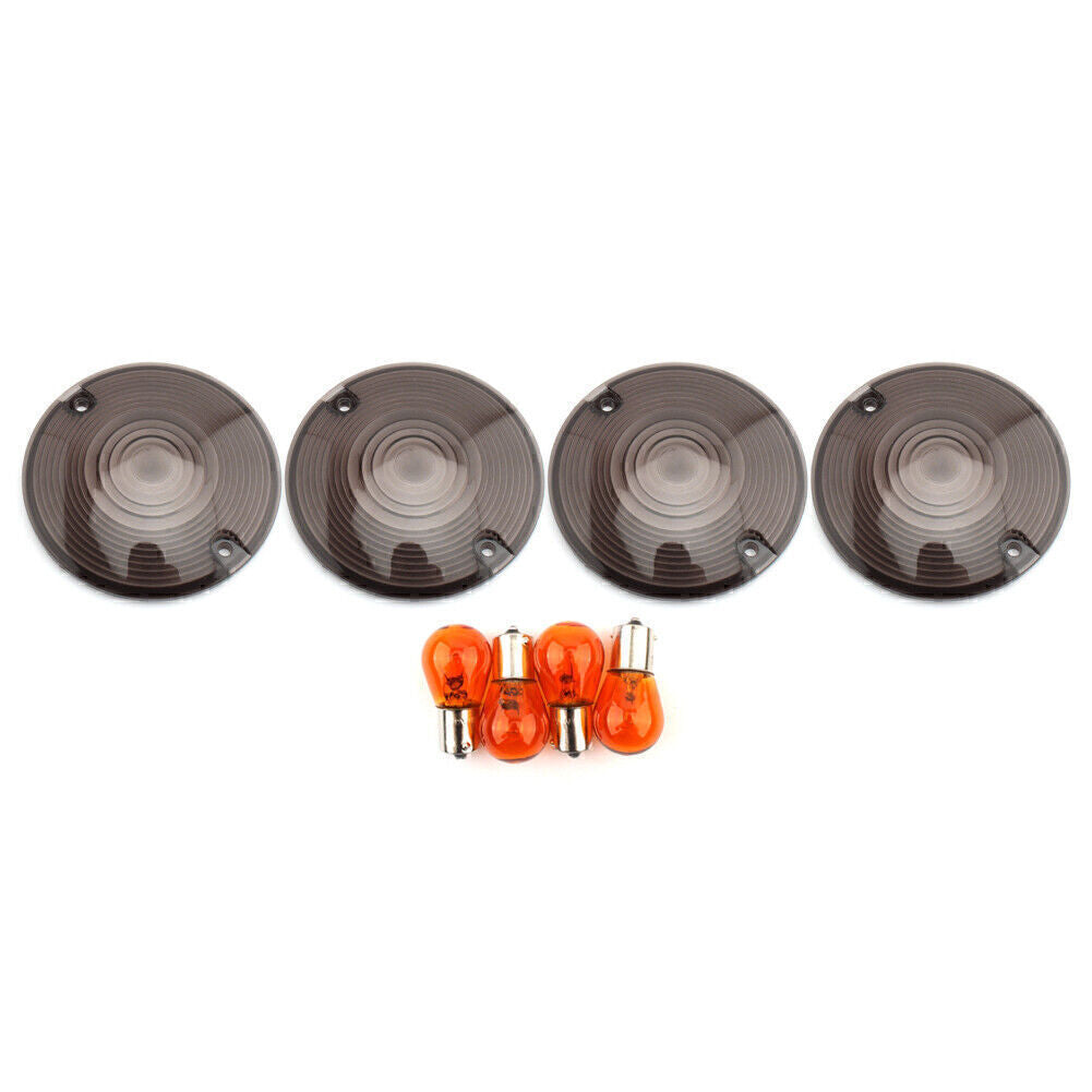 for Harley Davidson Classic FLHTC Smoked Turn Signal Light Cover Lens Amber Bulb Q