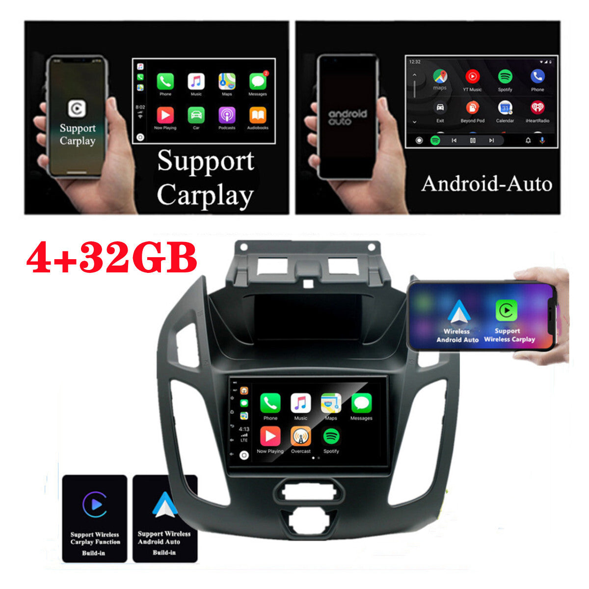 7 Radio Stereo GPS Nav FM Head Unit Wifi 4+32G for Ford Transit Connect 2014-18