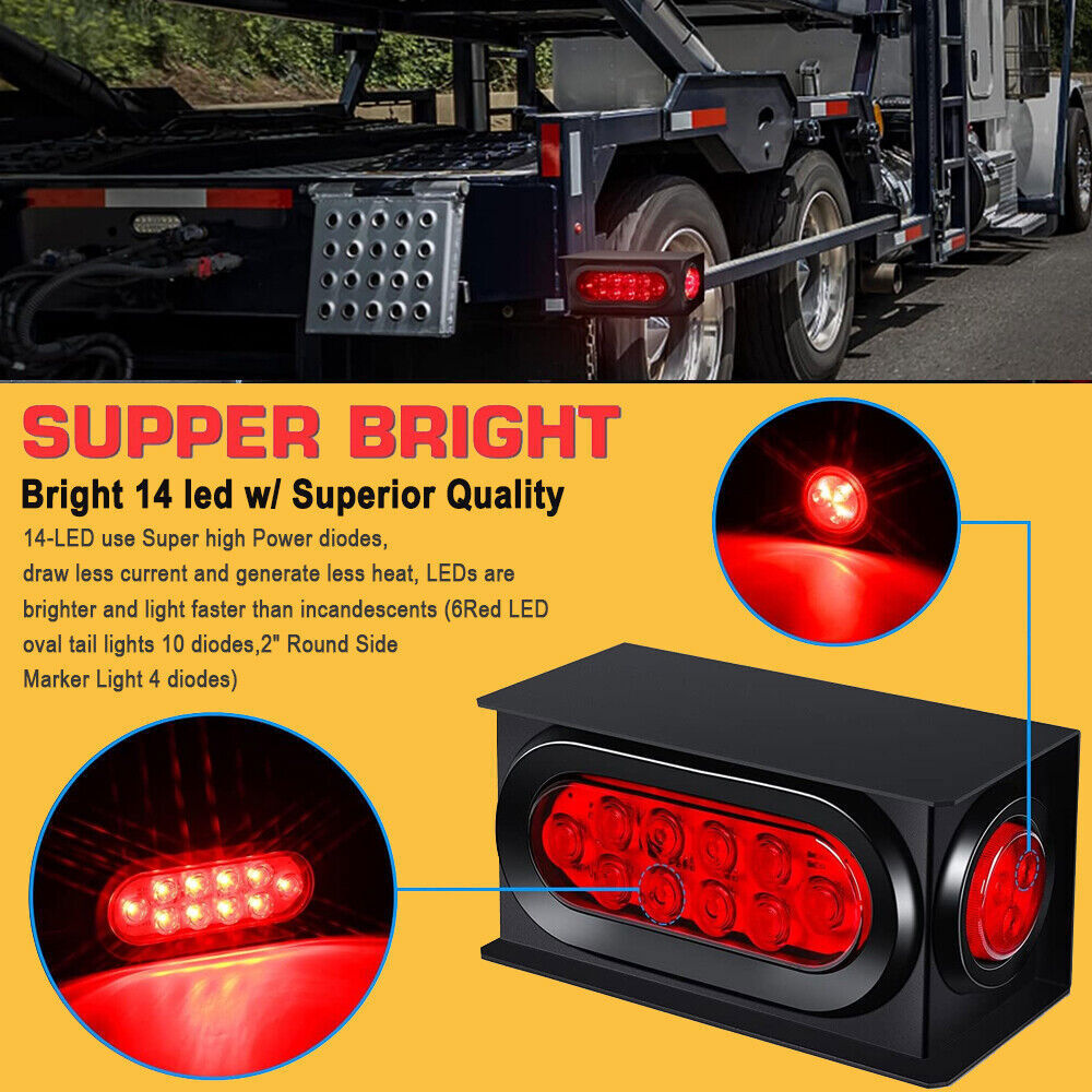 2-Piece Steel Trailer Light Box Housing Kit with 6-inch Oval Taillights and 2-inch Marker Lights Q
