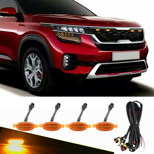 4X Front Grille LED Amber Light Style Grill Trim for Kia Seltos 2020-2023