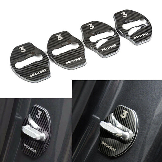 for Tesla Model 3 Protective Cover Door Lock Cover Carbon Fiber Stainless Steel