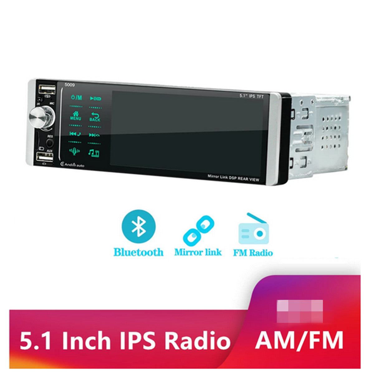 5.1in Car Radio 1 Din Carplay Bluetooth Stereo Receiver Touch Screen MP5 Player