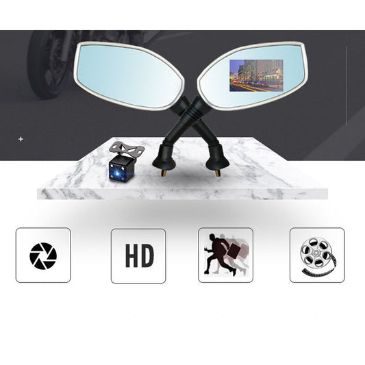 Motorcycle Bike HD Rear View Mirror Dual-lens Hidden Camera Driving Recorder Kit v