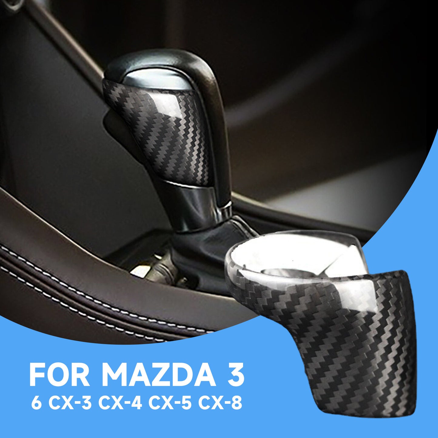 Carbon fiber gear shift cover trim for Mazda 3, 6, CX-3, CX-4, CX-5, CX-8 Q