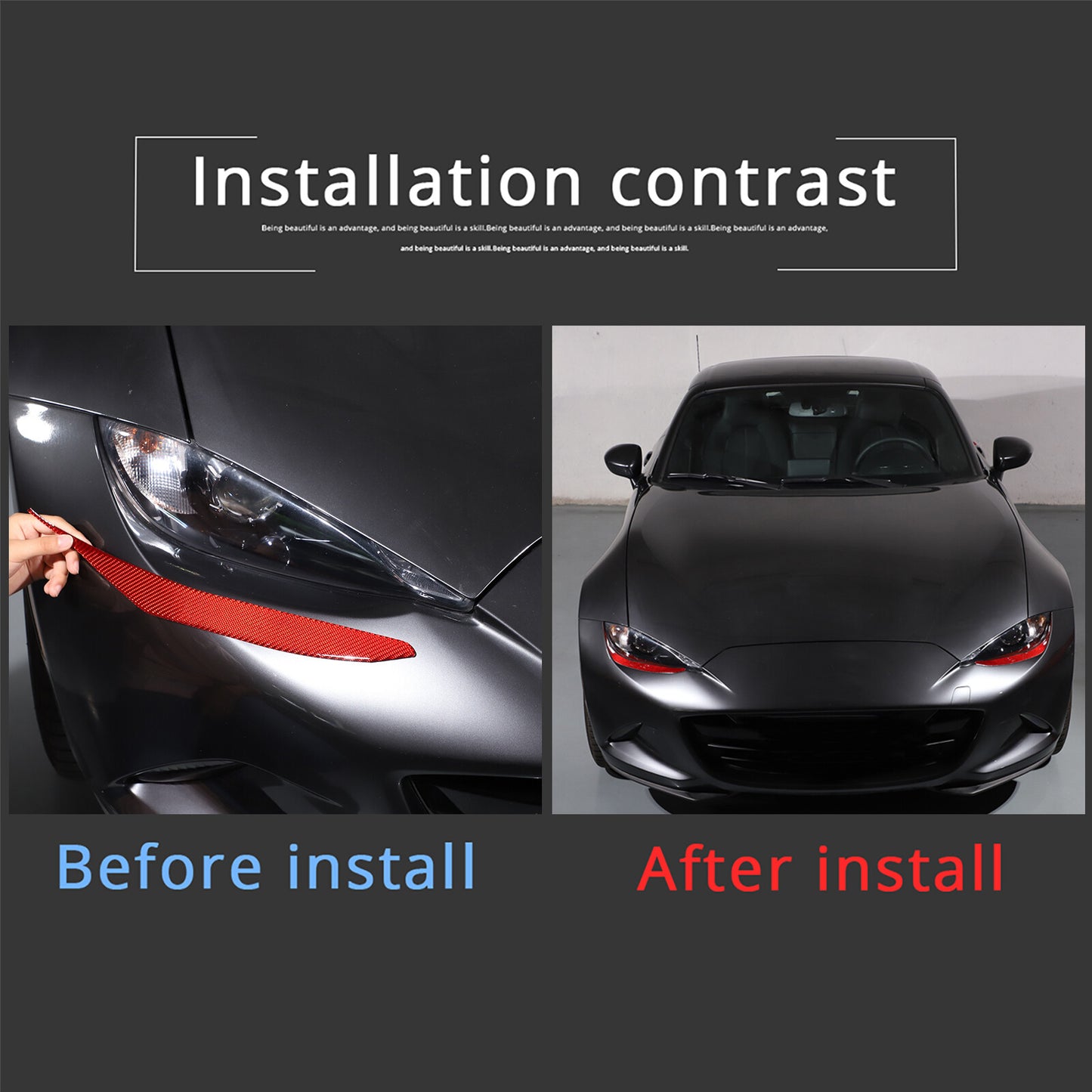 Carbon red headlight eyebrow/eyelid stickers for Mazda MX-5 Miata 2016-2022. n