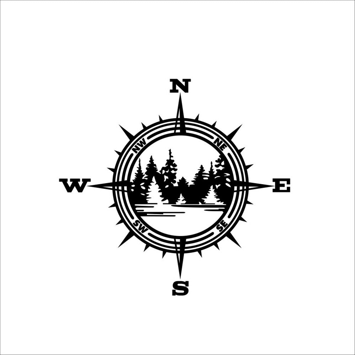 Compass Trees Lake Vinyl Decal -Sticker Fit for Car Truck Bumper Wall Window