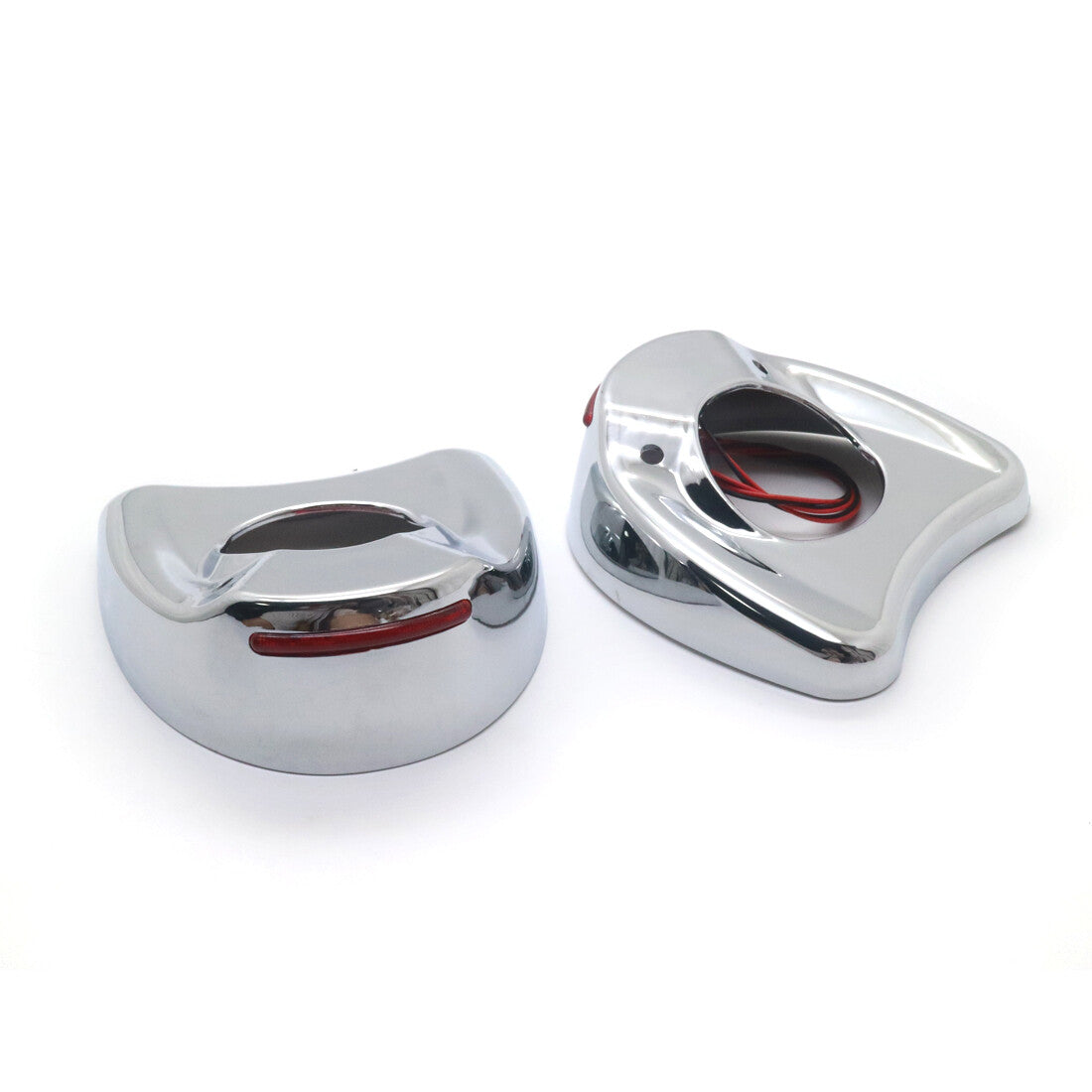 Chrome Fairing Mount Mirror Red LED Light Cover Caps for Harley Touring 96-13 Q
