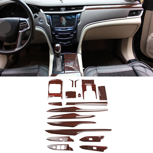 for Cadillac XTS 2013-17 Red Wood Grain Interior Full Decoration Kit Cover Trim