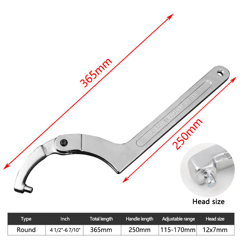 Adjustable Hook Wrench 115-170mm C Round Spanner Tool Slotted Universal Q