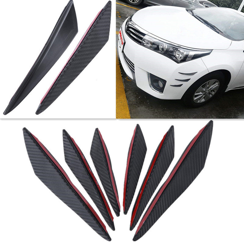 6Pc Car Carbon fiber pattern Front Bumper Lip Splitter Fins Spoiler Canard Chin