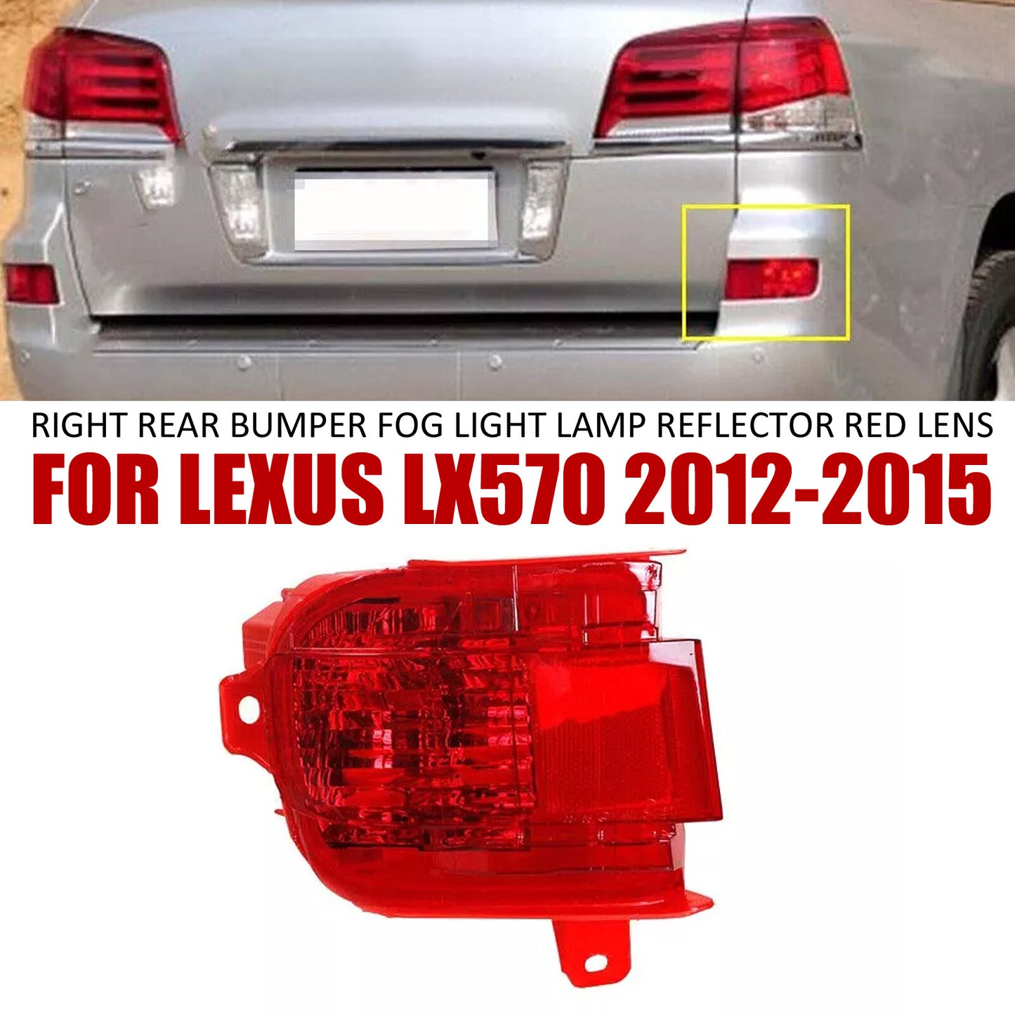 Right Rear Bumper Fog Light Lamp Reflector Red Lens for Lexus LX570 2012-2015