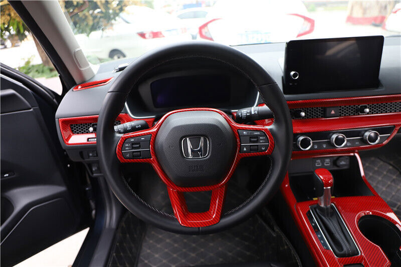 Steering Wheel Panel Frame Cover Trim for Honda for CIVIC 2022-2024 Red Carbon ABS n