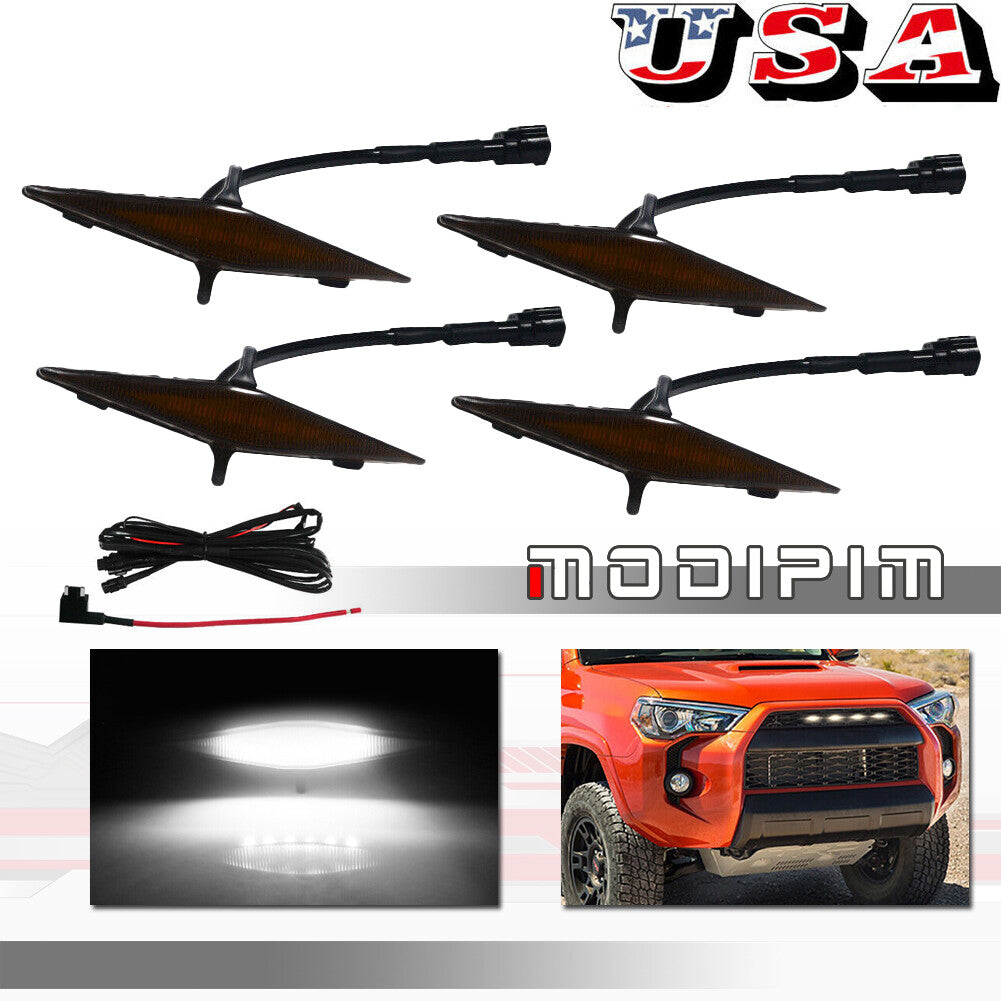 Pack Smoked Lens Front Grille White LED Light Kit for 4Runner 2014-2019- v
