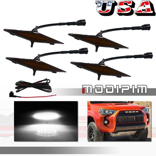 Pack Smoked Lens Front Grille White LED Light Kit for 4Runner 2014-2019- v