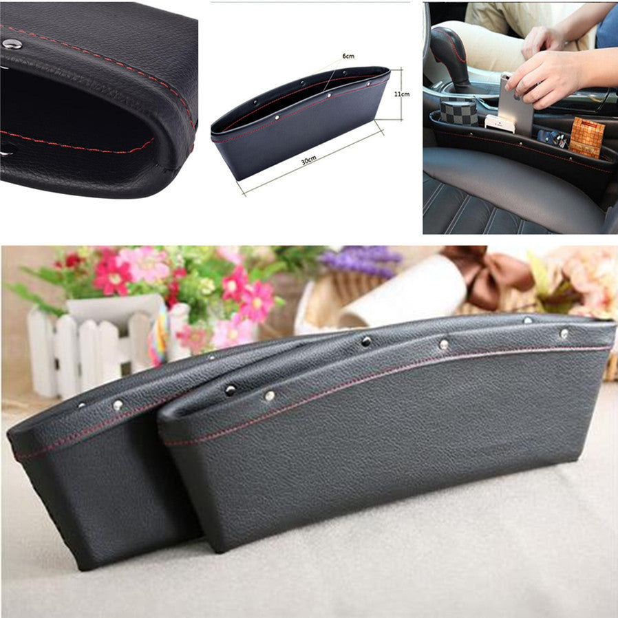 2x Car for Seat Gap PU Leather Catch Catcher Box Caddy Slit Pocket Storage Organizer