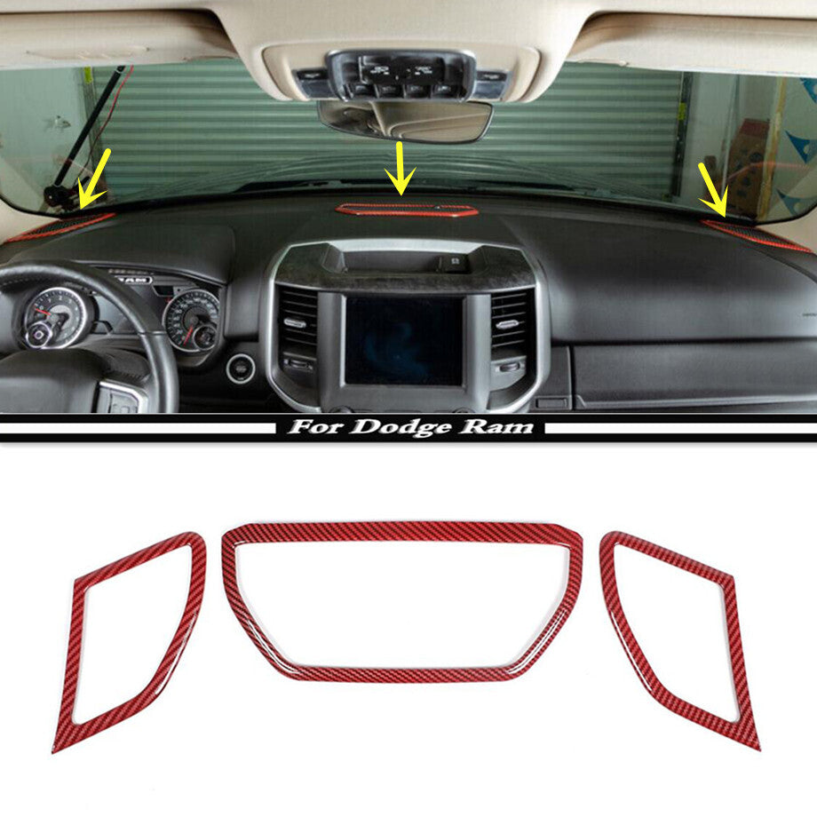 Accessories Red Carbon Fiber 3P Dash Speaker Cover Trim for Dodge for RAM 1500 19-24 v