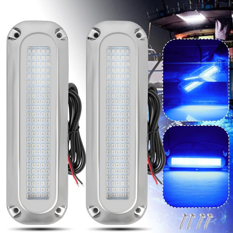2X Blue 120 LED Underwater BOAT MARINE Transom Light Stainless Steel Pontoon NEW