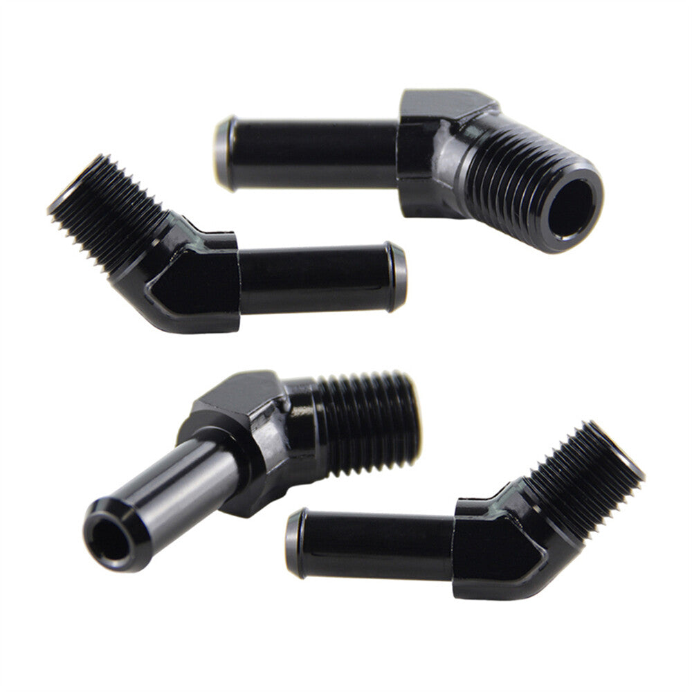 4PCS Aluminum AN6 1/4 NPT Male to 3/8 Hose Barb 45 Degree Adapter Fitting Black