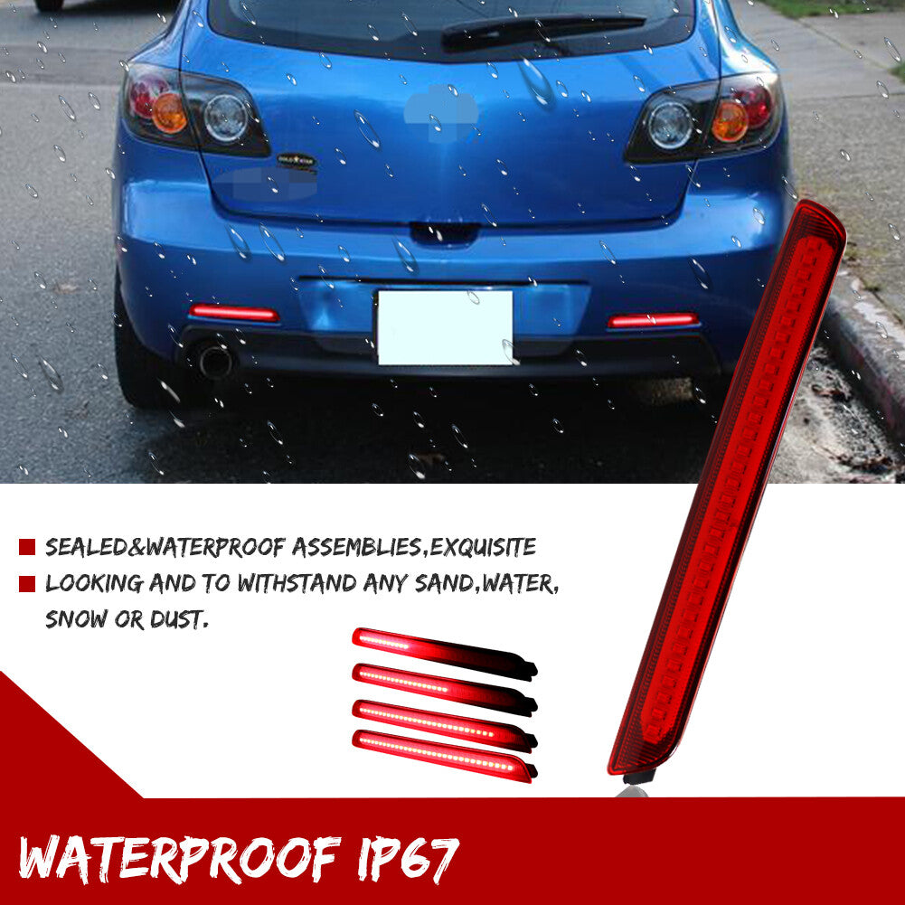 2pcs Red Lens Bumper Reflector LED Tail Brake Stop Light for for Mazda 3 Axela 04-09- v