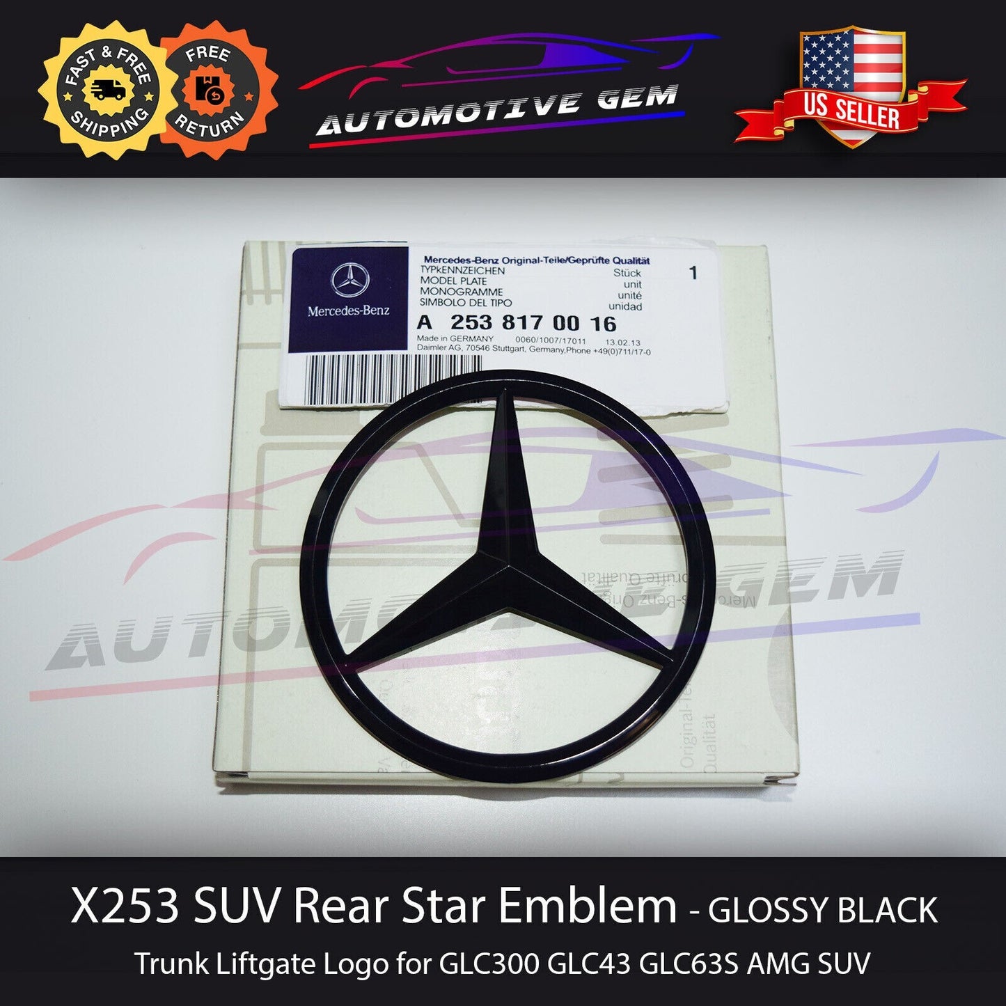 FOR GLOSSY BLACK X253 SUV Star Emblem Rear Trunk Lid Logo Badge AMG GLC300