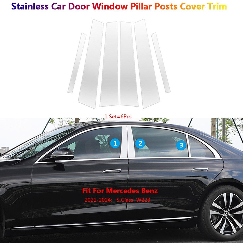 Stainless for Mercedes-Benz S W223 2021-2024 Car Window B C Pillar Pancel Cover