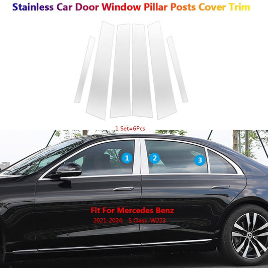 Stainless for Mercedes-Benz S W223 2021-2024 Car Window B C Pillar Pancel Cover