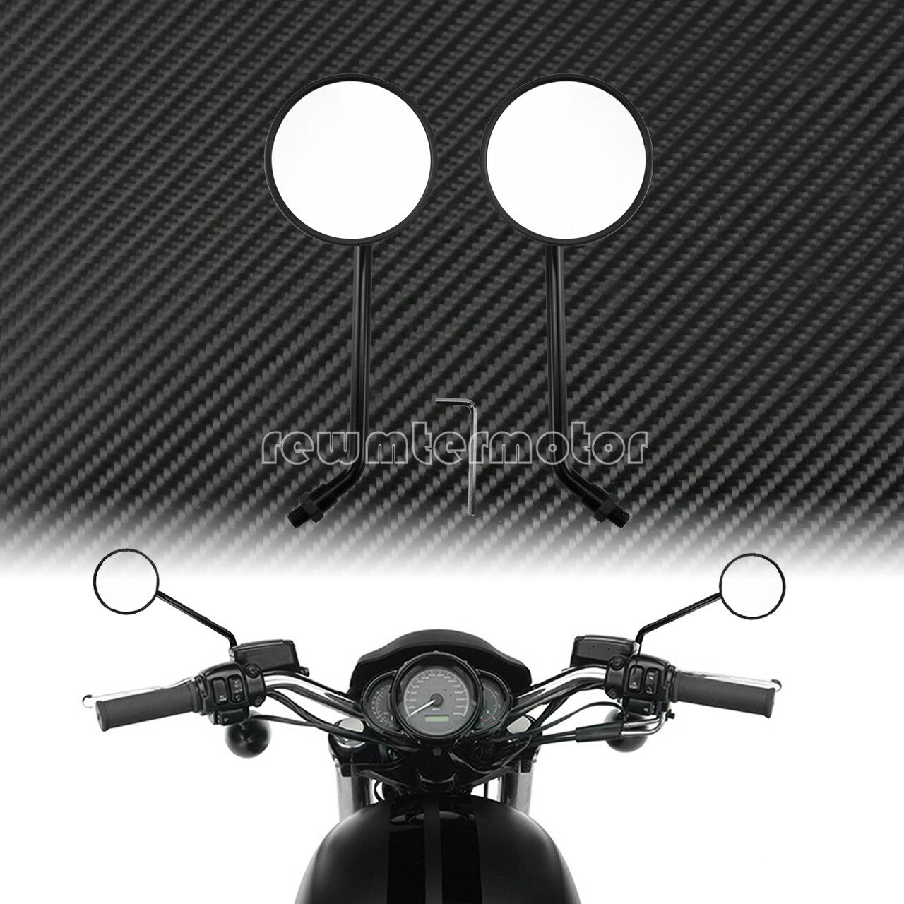 Motorcycle Mirrors 10mm Black Round Rearview Mirror Fit for Harley Touring Dyna Q