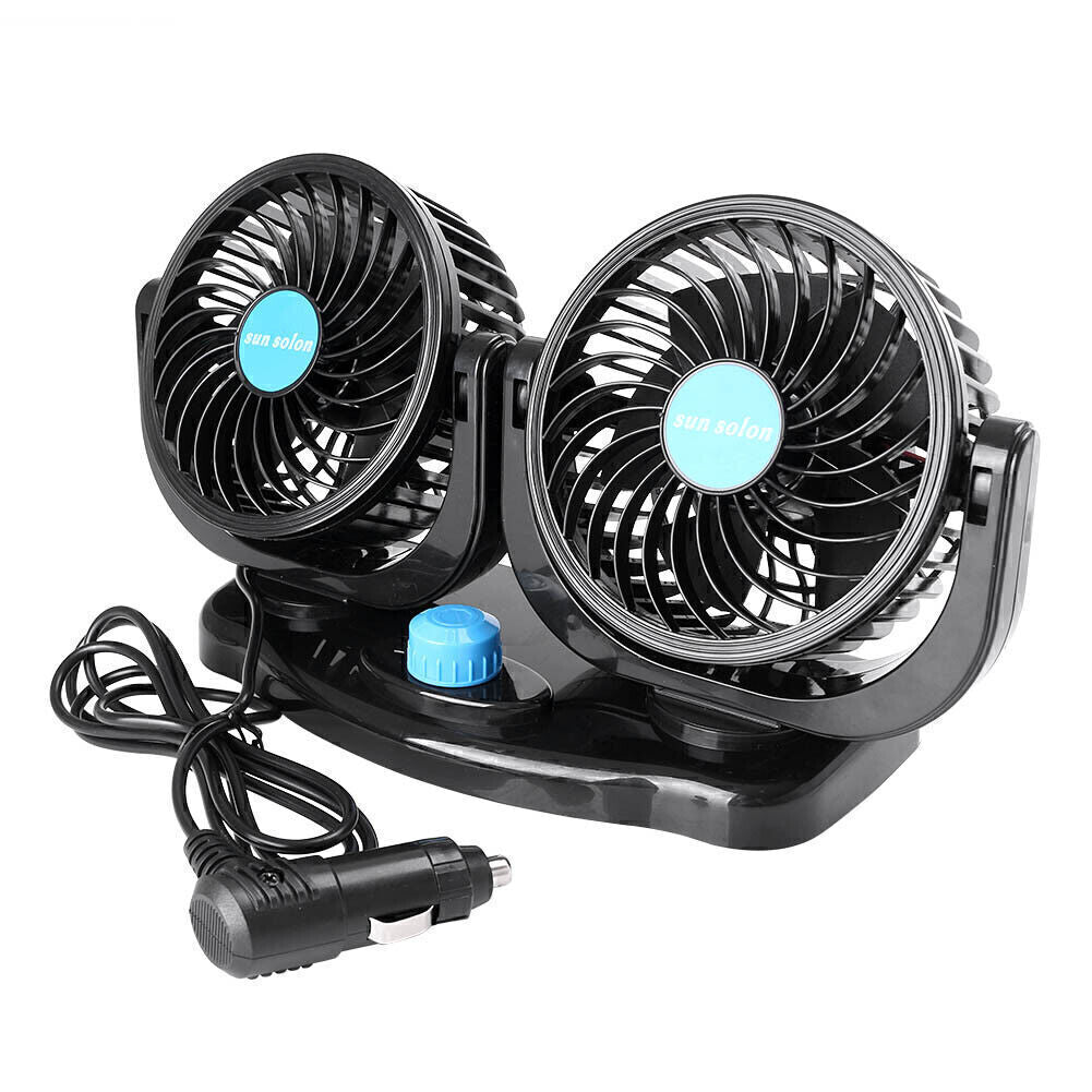Car Air Conditioner Cooling Fan 12V Plug In Vehicle Fan Dash Mount Portable Q