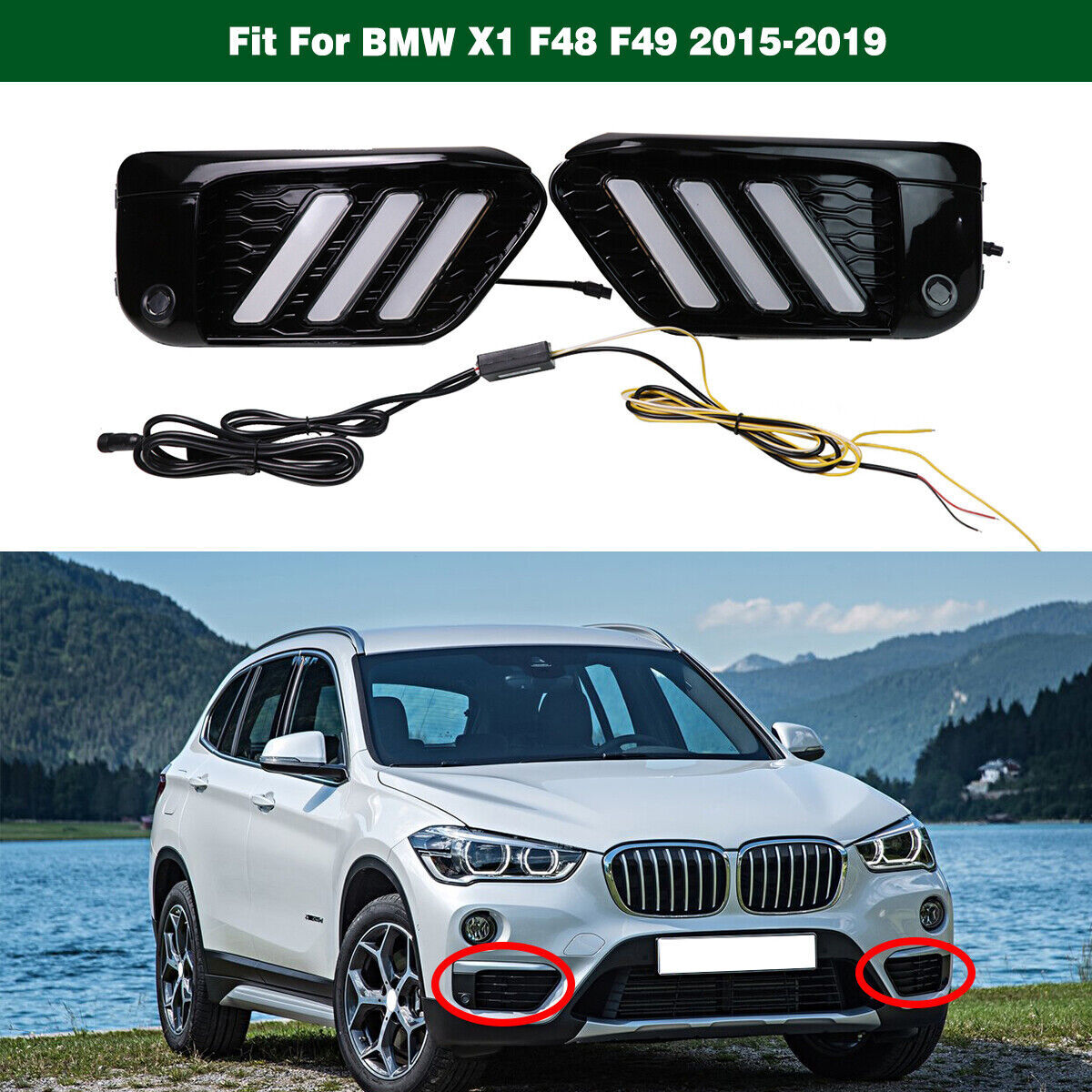 Front Fog Light Daytime Running Lights Lamp DRL LED for BMW X1 F48 F49 2015-2019 Q