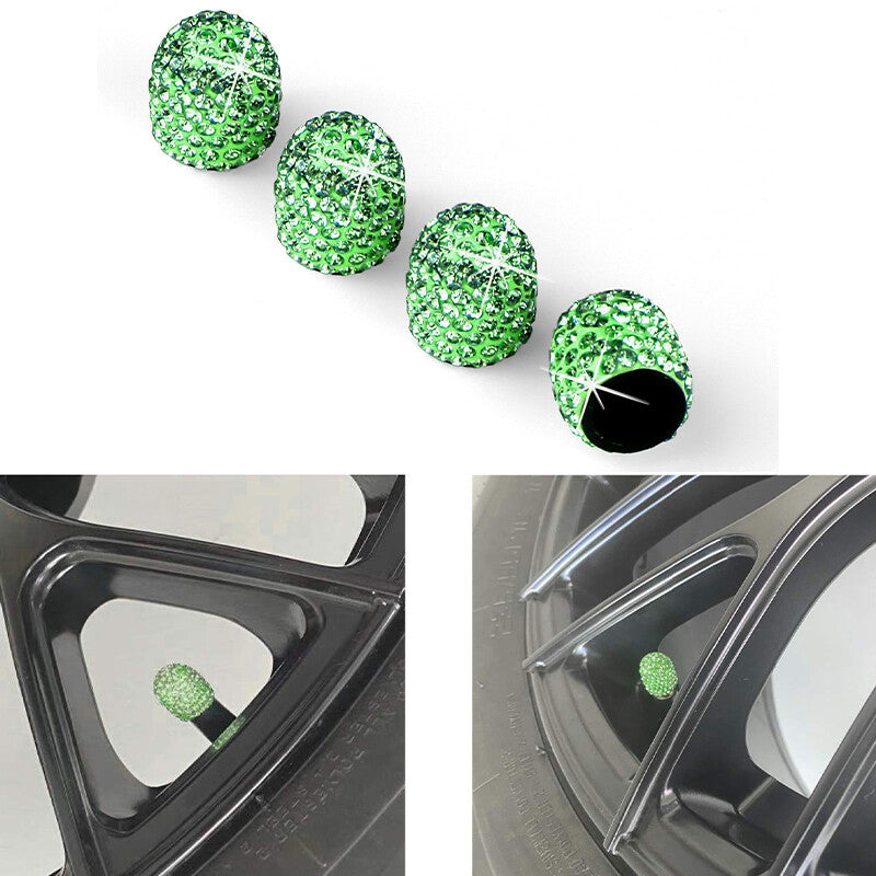 4Pcs Fashion Diamond Bling Car Tyre Tire Wheel Rims Air Valve Stem Cap Car Green