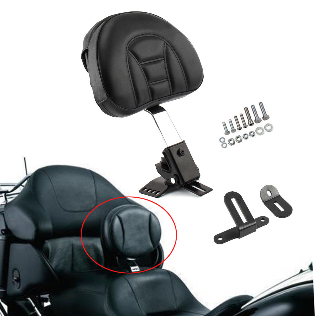 Detachable Adjustable Plug-In Driver Rider Backrest Kit for Harley Touring 97-17 Q
