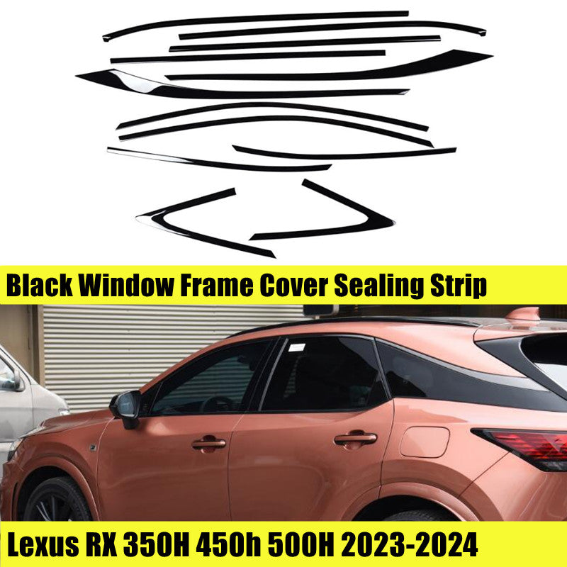 for Lexus RX 350 350h 2023-24 Gloss Steel Black Window Strip Cover Trim Set 12x