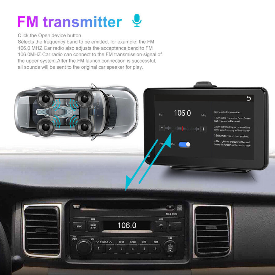 7-inch for smart screen player with touchscreen, wireless CarPlay and Android Auto Radio