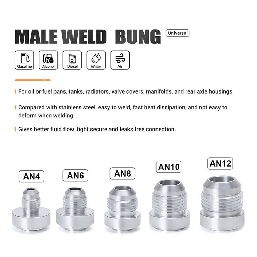 2PCS Male Billet Aluminum Weld On Fitting Nuts 4AN/6AN/8AN/10AN/12AN Q
