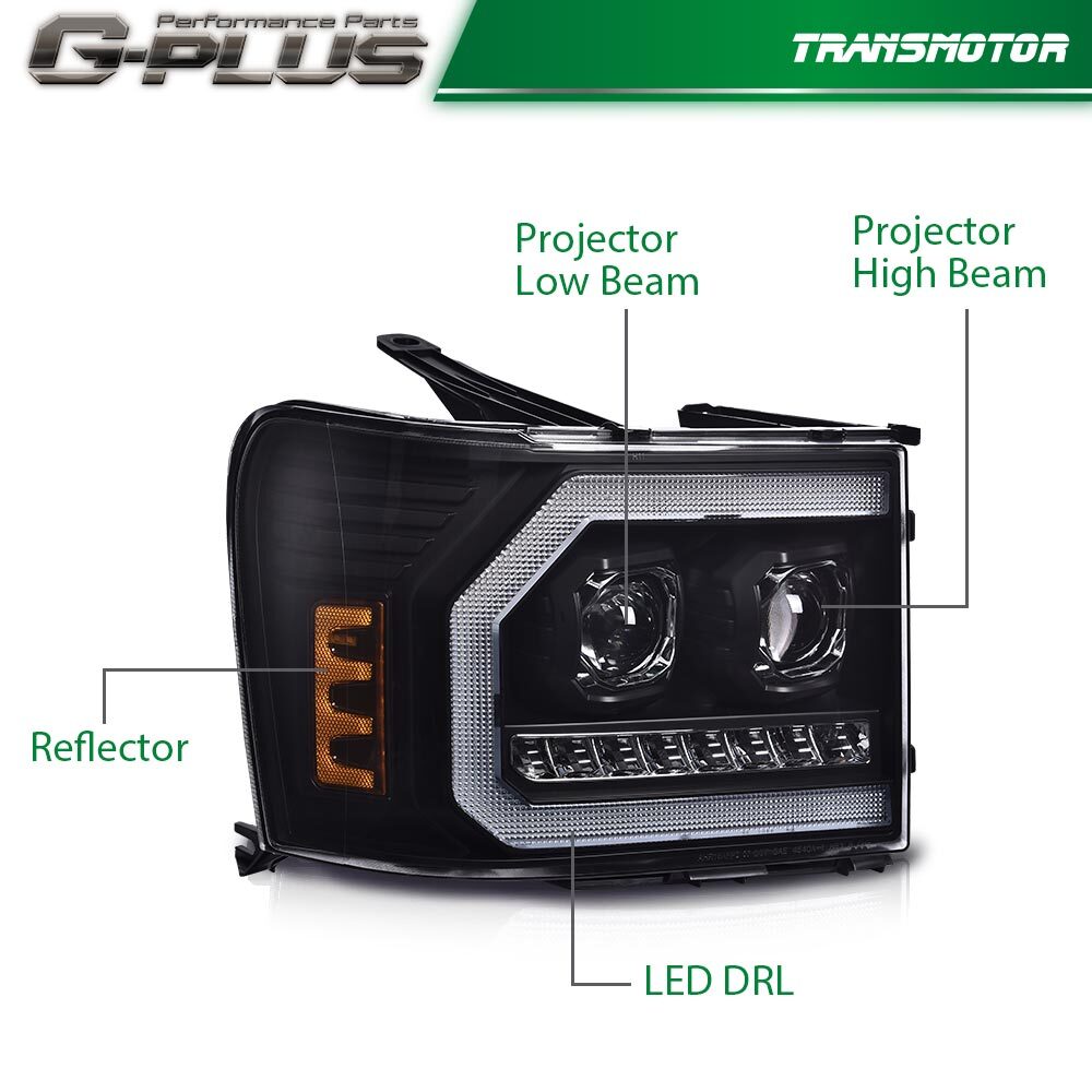 LED tube projector front light suitable for 2007-2013 for GMC for Sierra 1500 2500HD 3500HD models.