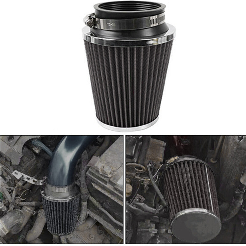 3-inch 76mm imported cold intake cone air filter component for off-road vehicles, black and durable. n