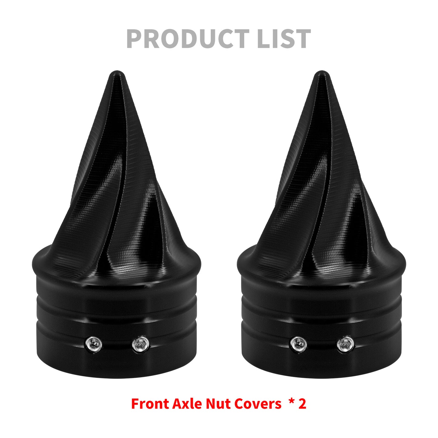 Black Twisted Spike Front Axle Nut Covers for Harley Touring Electra Glide Dyna Q