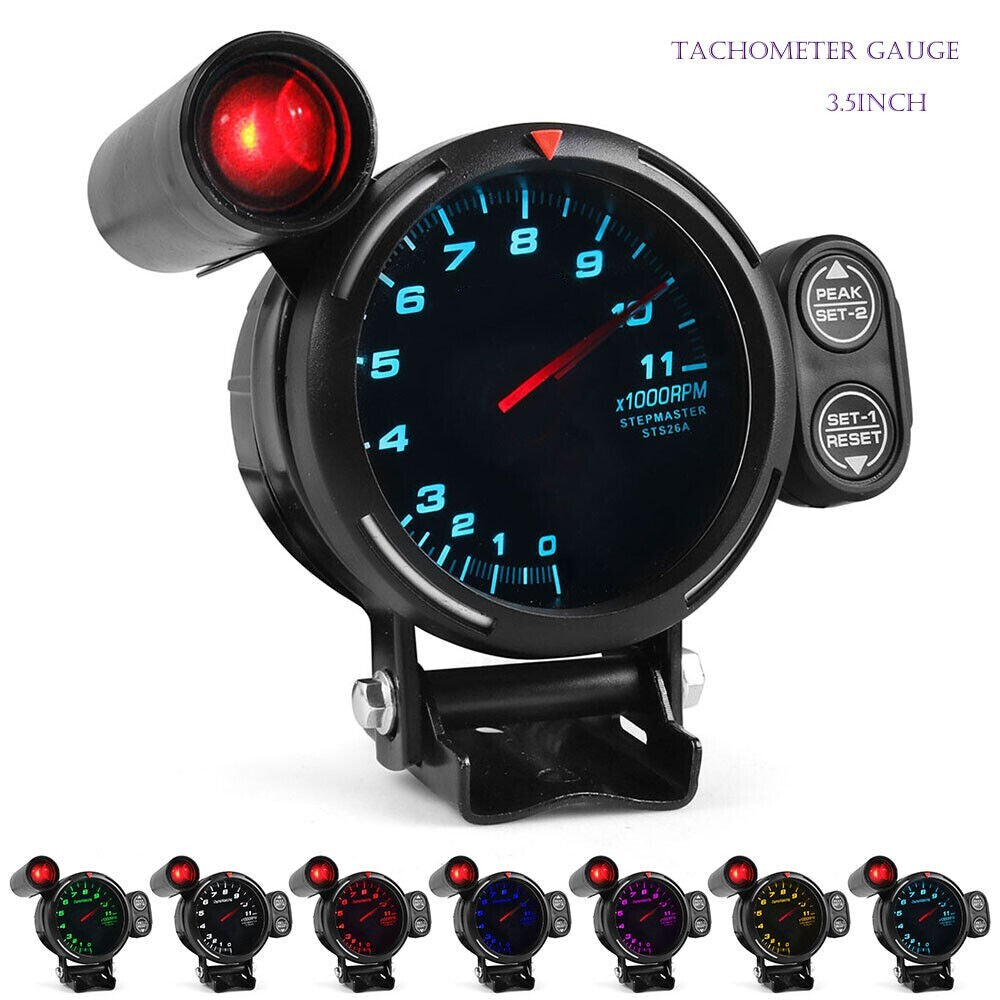 3.5-inch RPM automotive tachometer with high-speed stepper motor and 7-color LED.