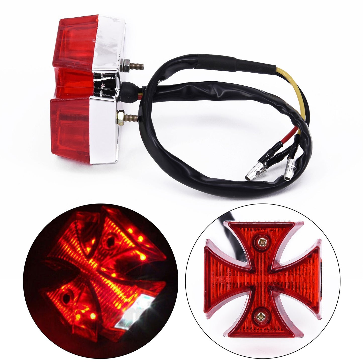 Motorcycle Choppers Dirt Bike Maltese Cross LED Rear License Plate Tail Light v