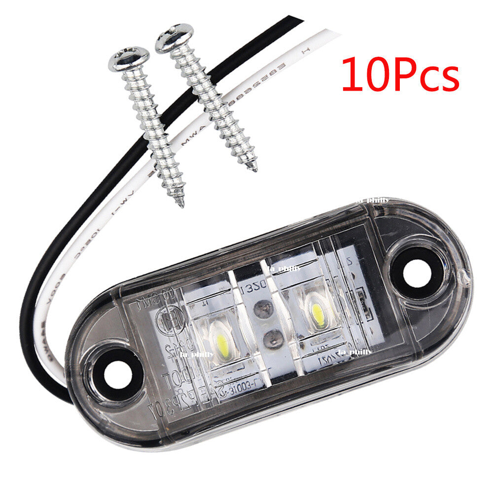 10Pcs 2 LED 12V / 24V Vehicles Truck Lorry Side Marker Turn Lamp Lights-White Q