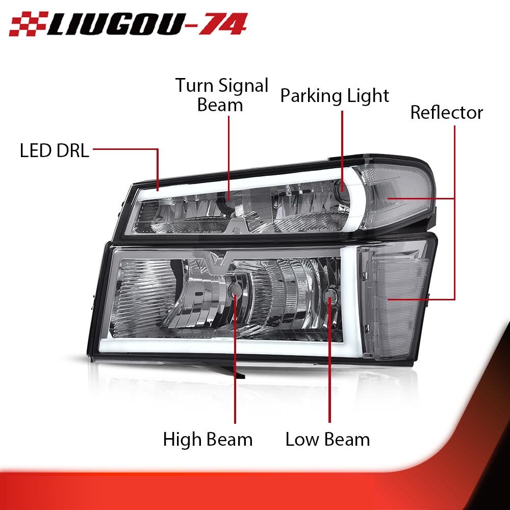 LED DRL Black Headlights with Bumper Lights Fits 04-12 for GMC for Canyon / for Chevy Colorado- v