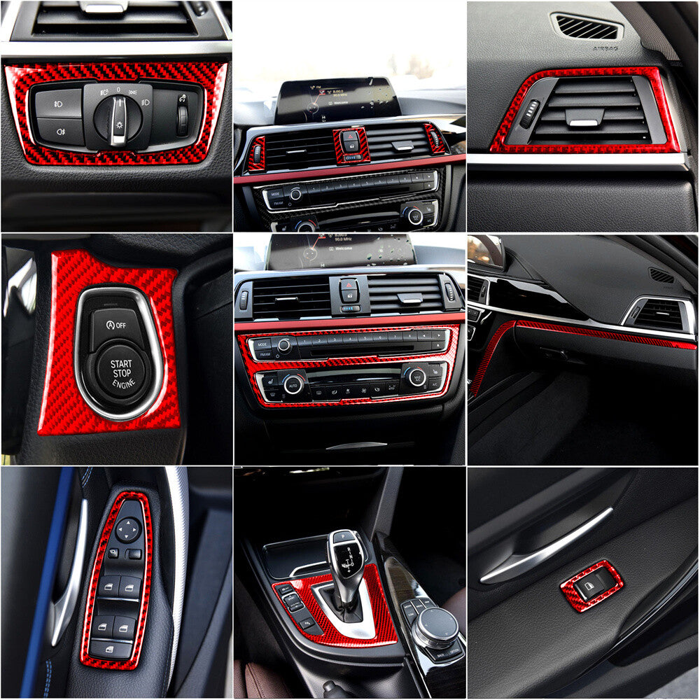 15PCS Red Carbon Fiber Interior Set Kit Trim for BMW 3 4 Series F30 F34 2013-19