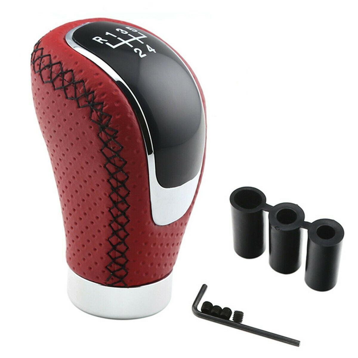Car gear shift lever, manual 5/6 speed gearshift, PU leather, red. n
