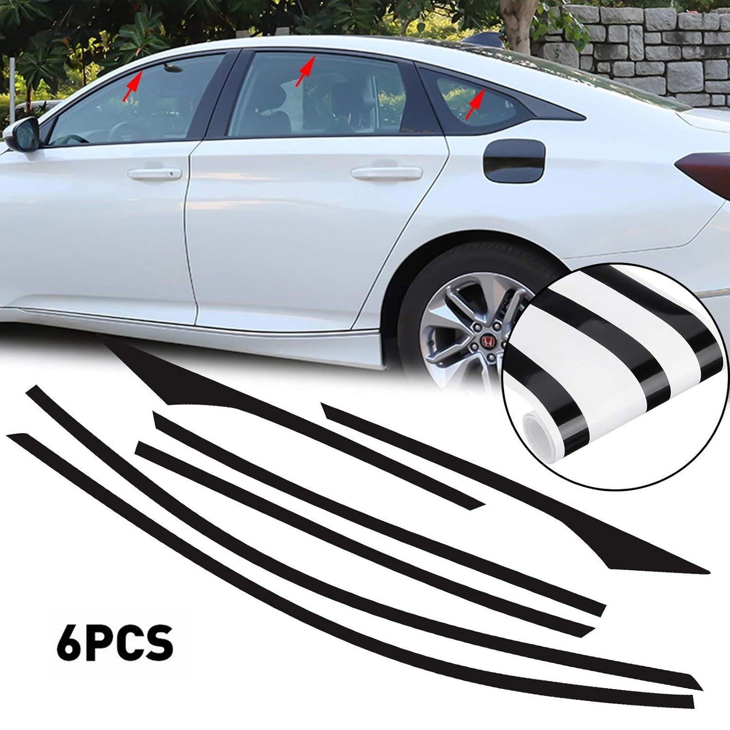 6pcs Glossy Black For 2018-2022 for Honda Accord Chrome Delete Blackout Window Trims