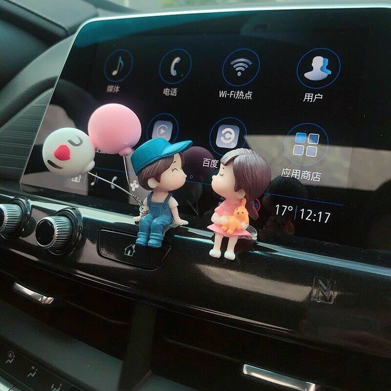 Cute Couple for Mini Figure Statue Car Dashboard Decor Cartoon Interior Ornaments